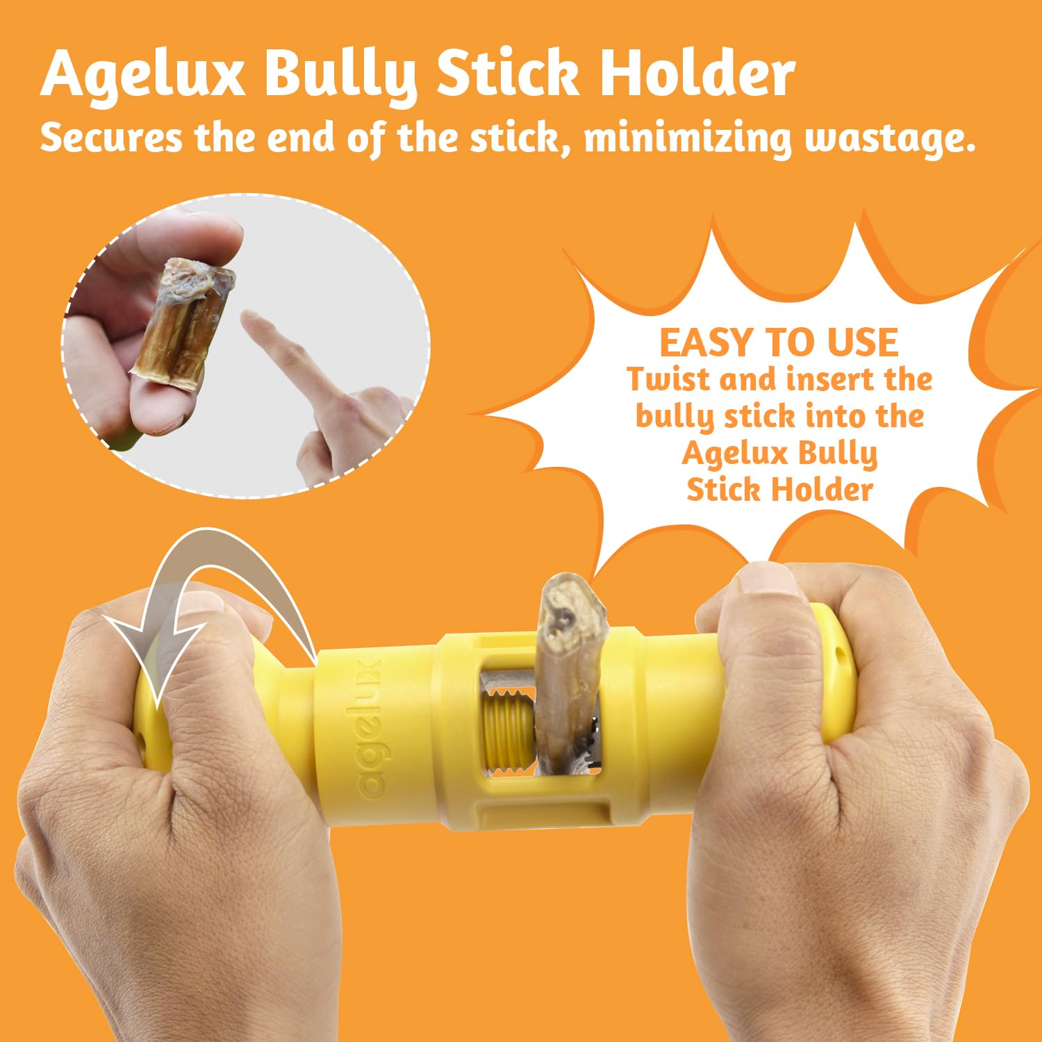 Holder fits standard bully sticks and similar chews for dogs of all sizes.