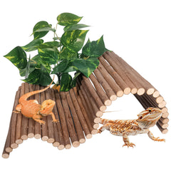 AGGQQA reptile hide bridge wooden offers a compact hideaway and climbing surface.