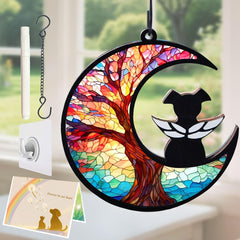 AgoumLux dog angel memorial suncatcher glowing in sunlight for cherished memories.