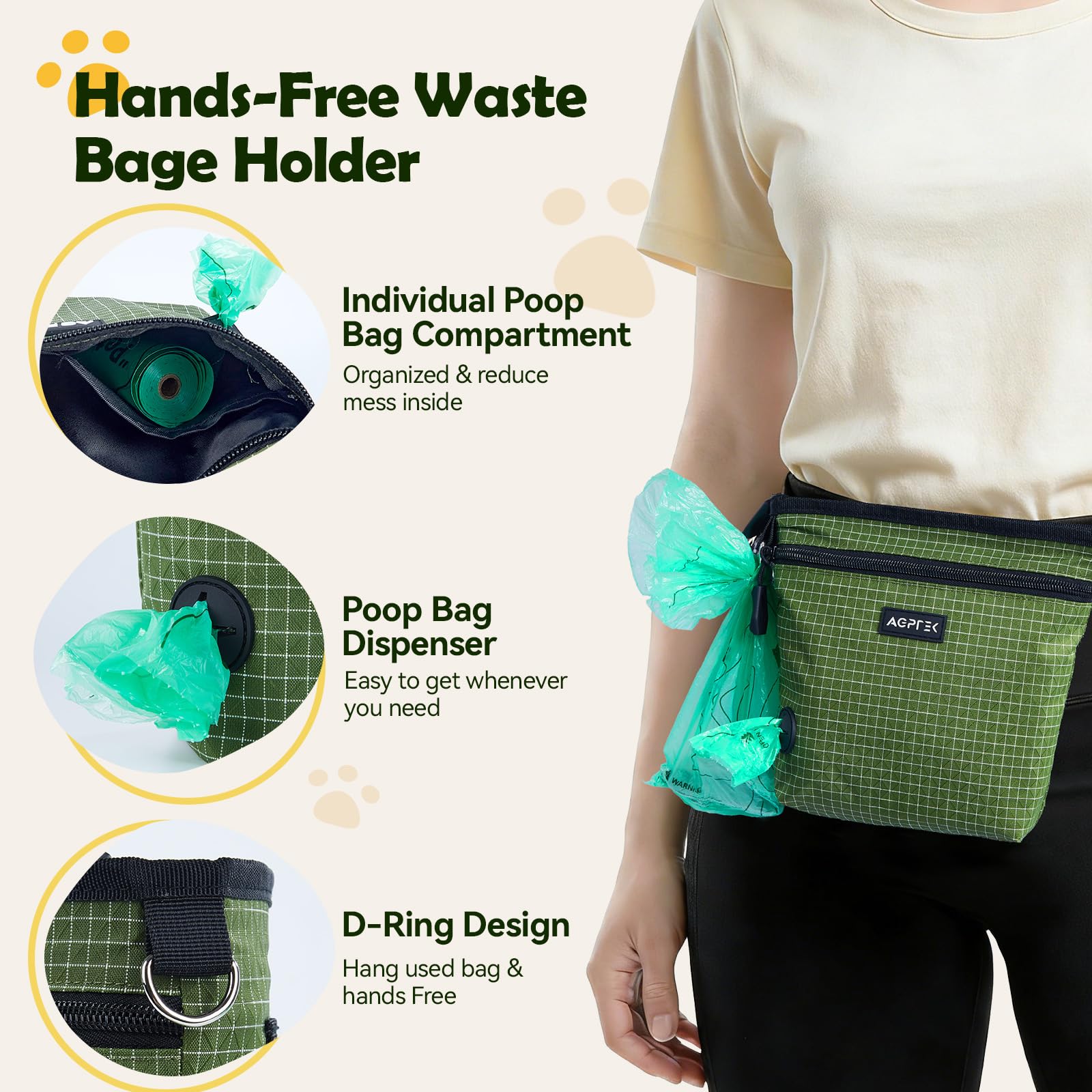 AGPTEK large-capacity design carries treats and essentials for outings.