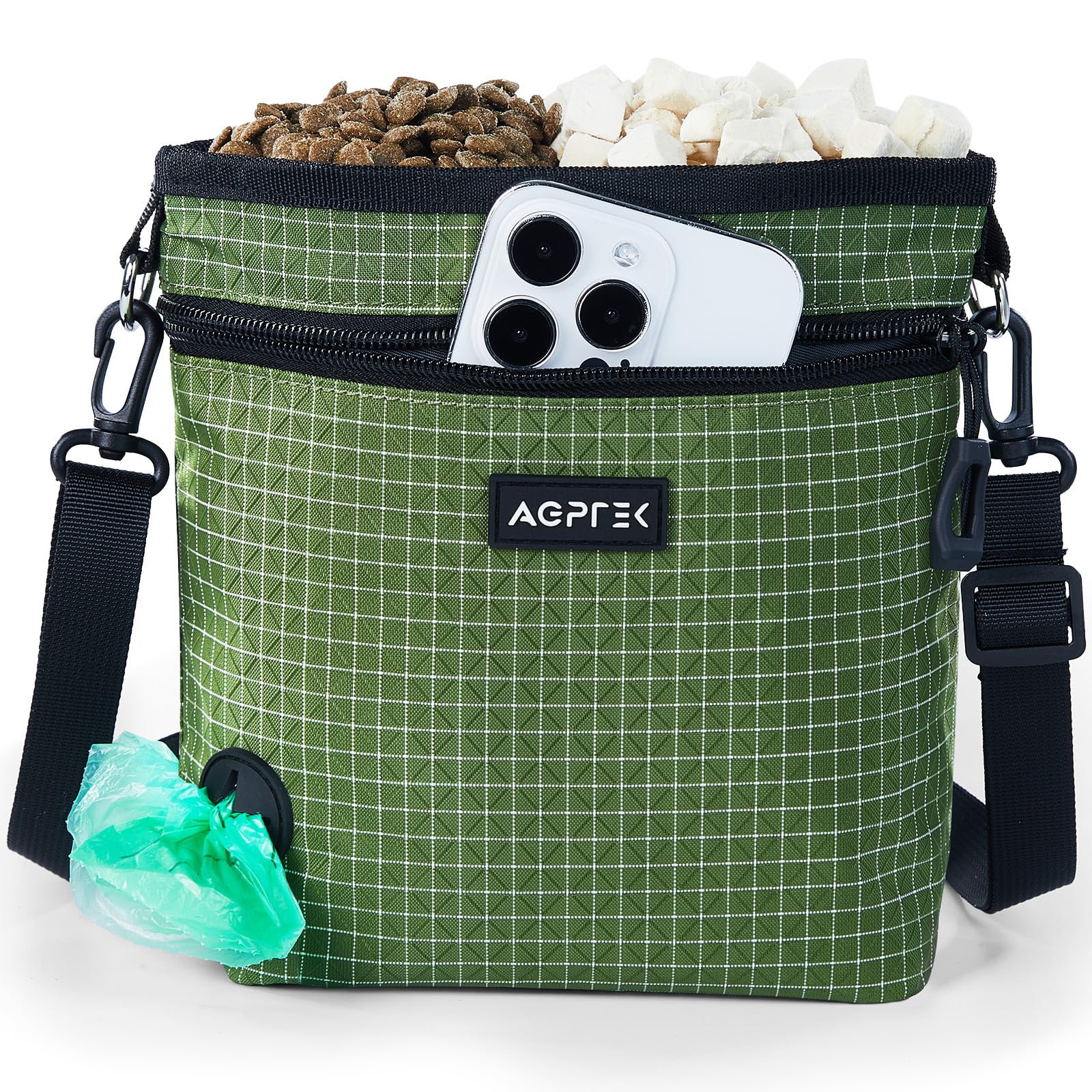 AGPTEK dog treat pouch featuring magnetic closure for quick training rewards.