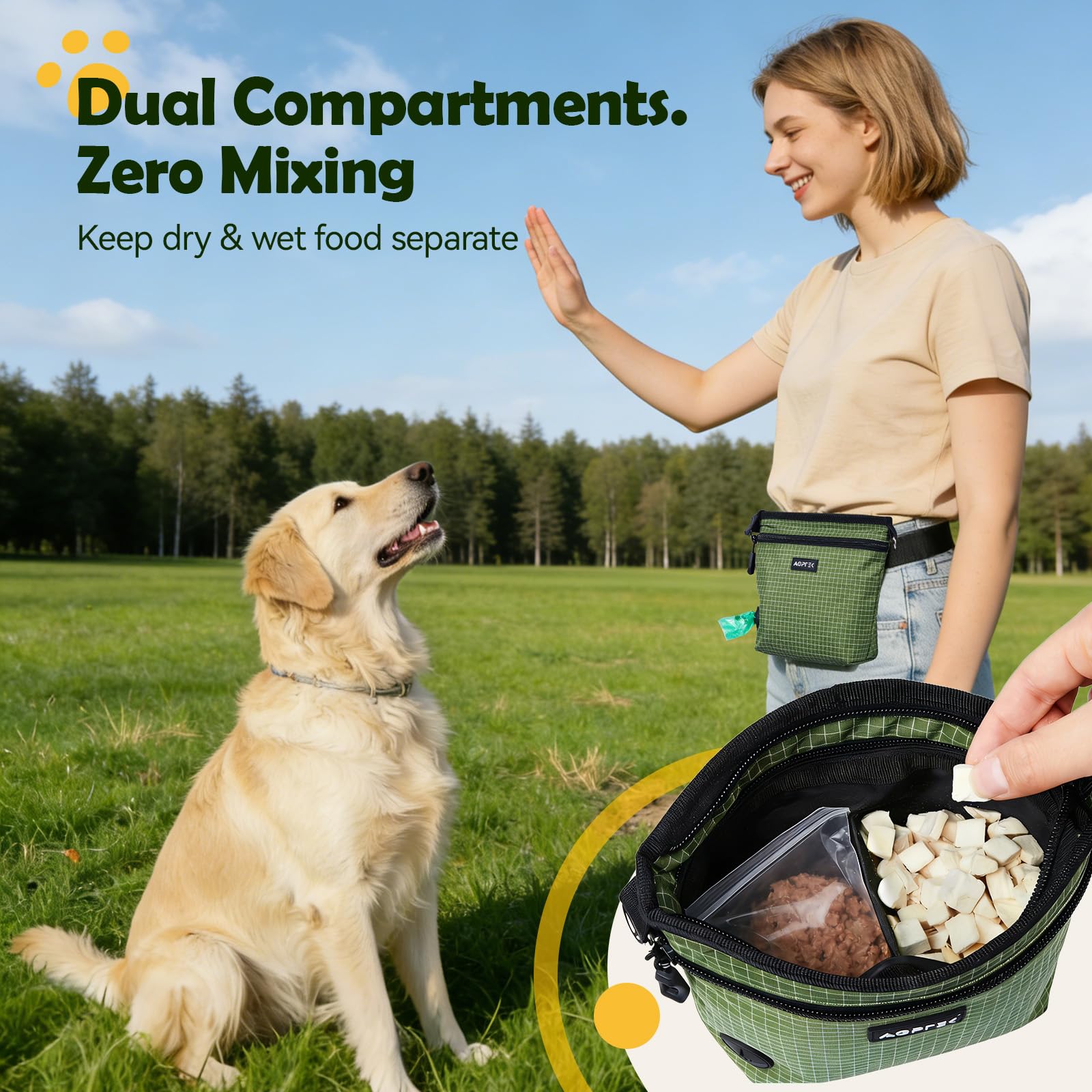 AGPTEK training pouch with poop bag dispenser for convenient single-pull access.