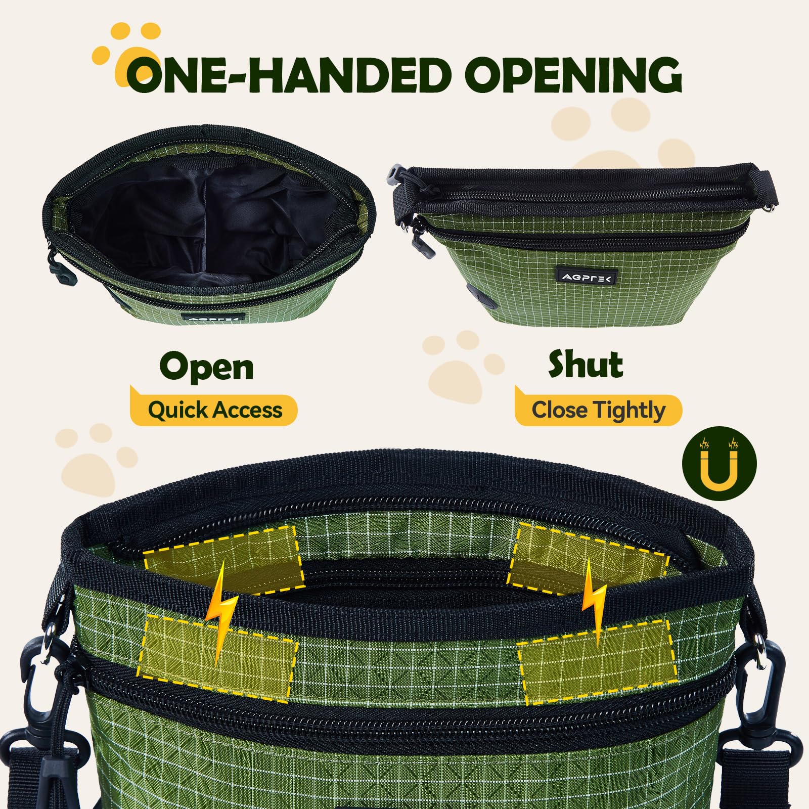 AGPTEK dog treat pouch with split snack bag design keeps treats separate.