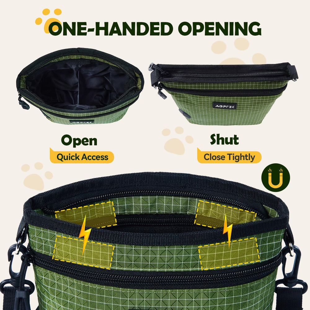 AGPTEK dog treat pouch with split snack bag design keeps treats separate.