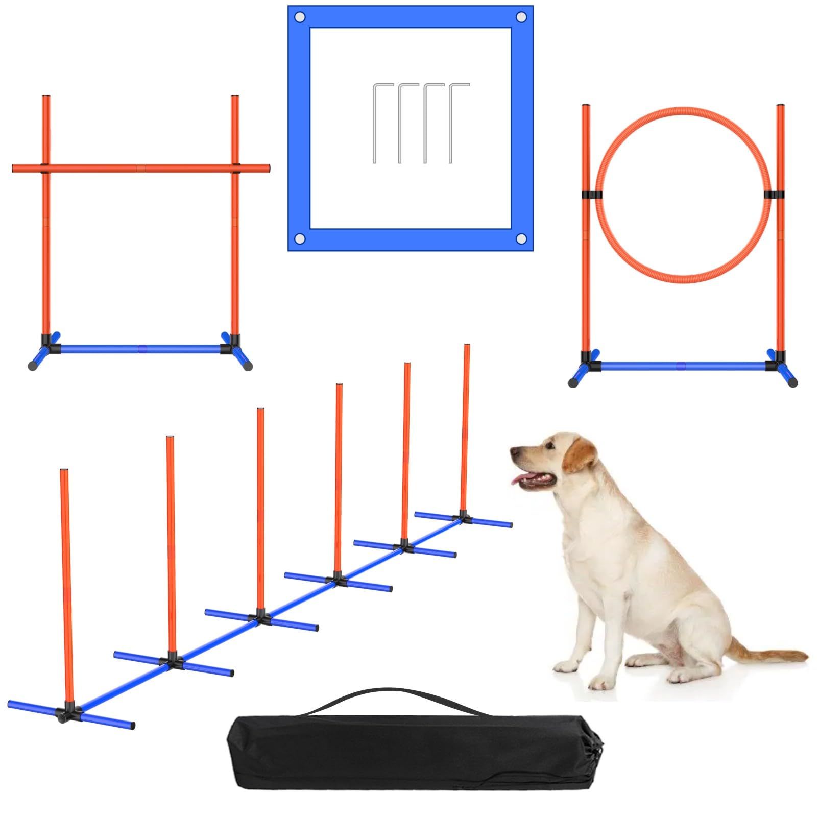 AHAILUOO dog hoop adjustable height for easy home agility practice.