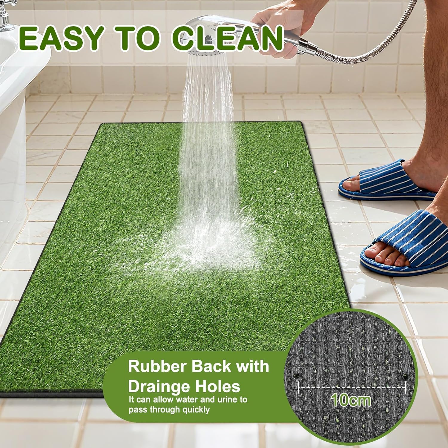 Aheemo grass pad drainage holes design helps quick urine dispersion.