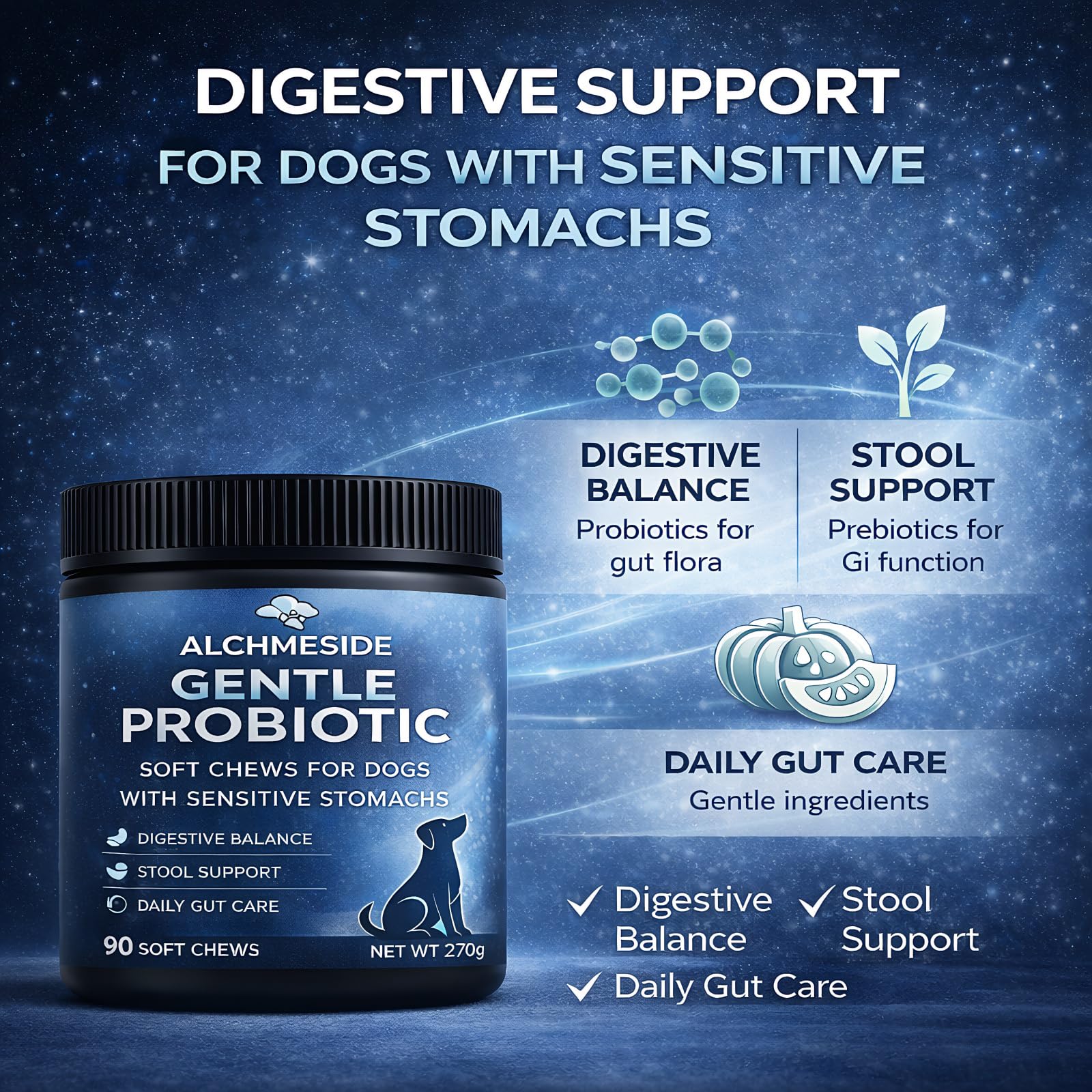 Ahgmeside daily-use probiotic with 3B CFU per serving for dogs.