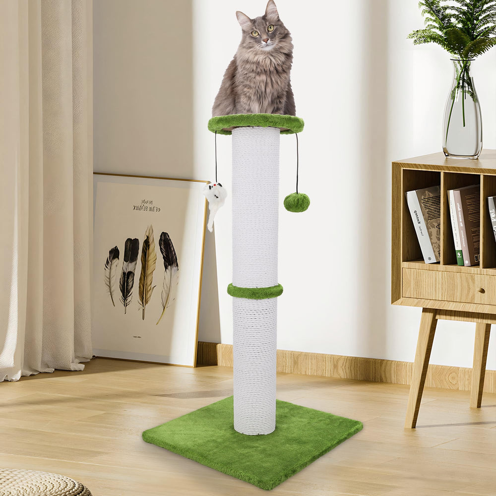 Ahomdoo bright green cat scratching post in use by a cat