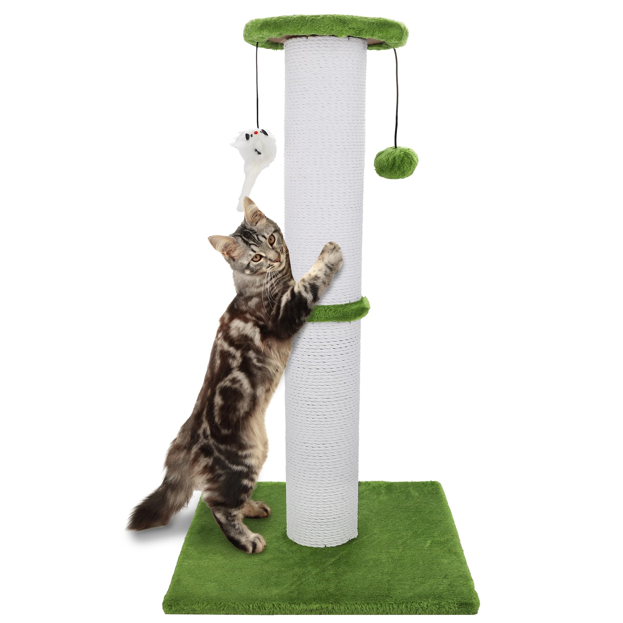 Ahomdoo 34-inch cat scratching post in bright green provides sturdy vertical scratching surface