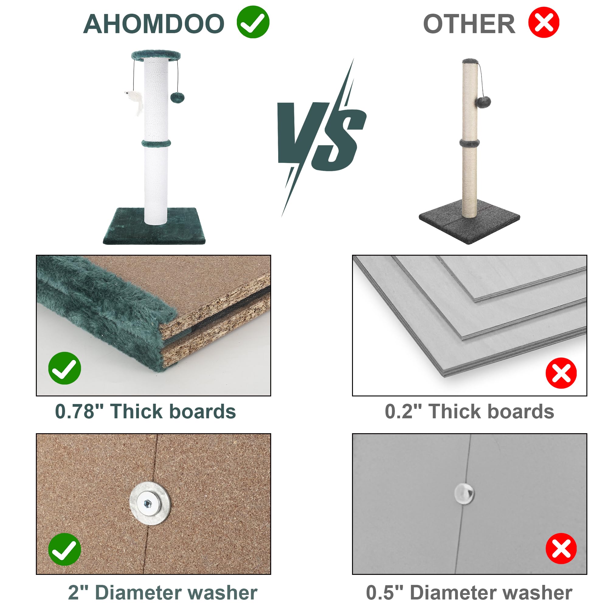 Ahomdoo green scratching post packaged with simple assembly instructions.