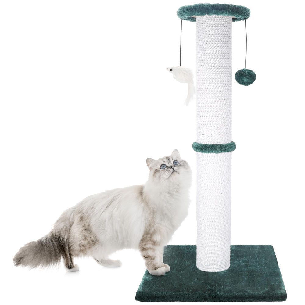 Ahomdoo 34-inch green cat scratching post front view with sturdy base for durability.