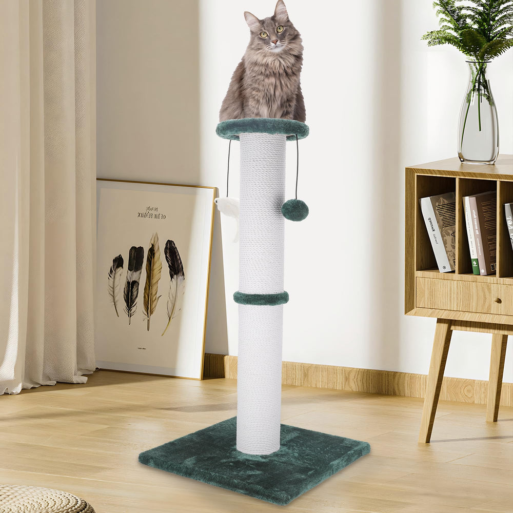 Ahomdoo 34-inch green indoor cat post ideal for active climbers and scratchers.
