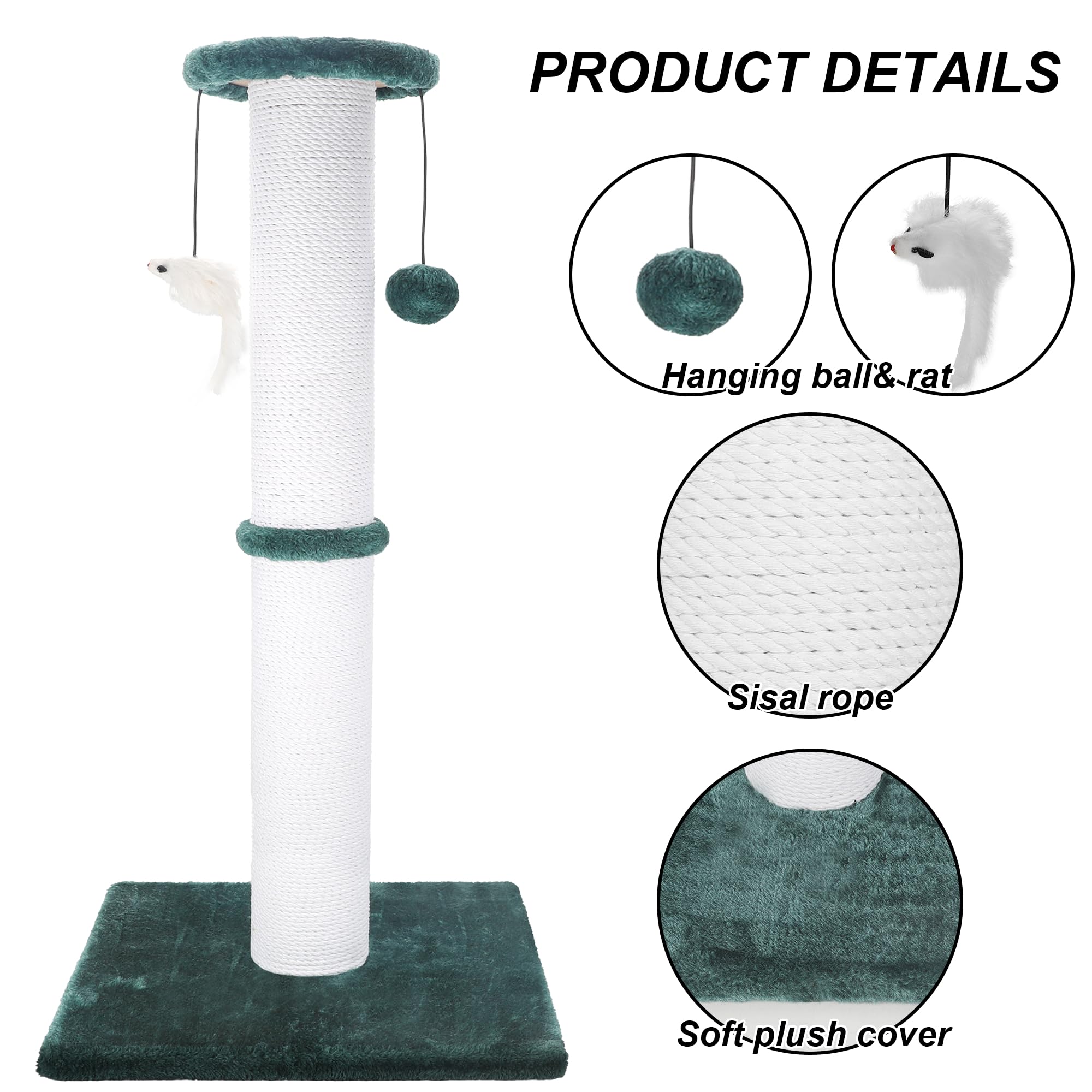 Ahomdoo 34-inch green mice-scratching detail highlights multi-surface options.