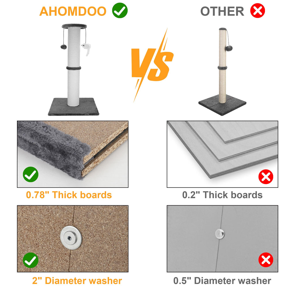 Ahomdoo cat scratching post grey color complements home decor.