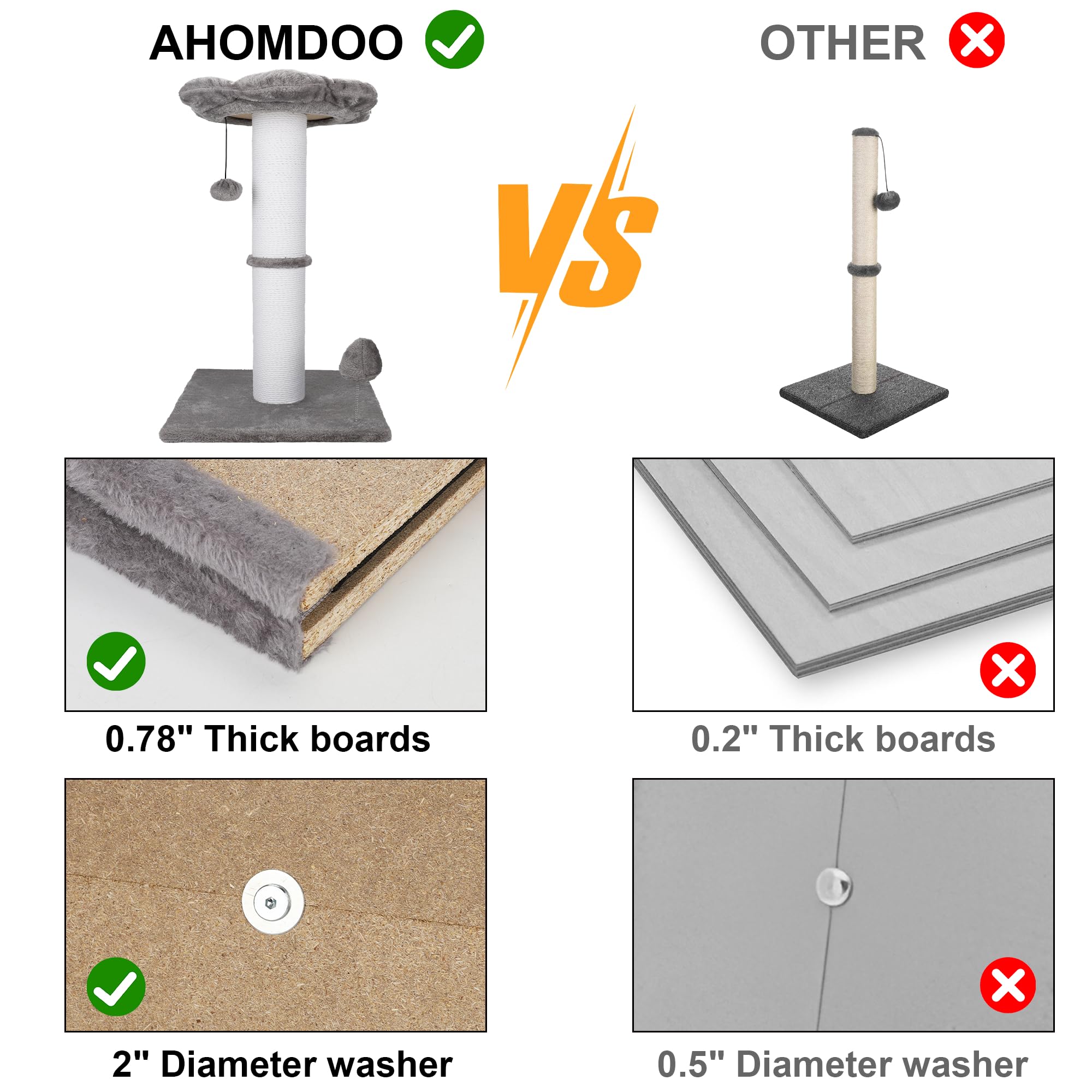 Ahomdoo stable base prevents tipping during vigorous scratching and play.