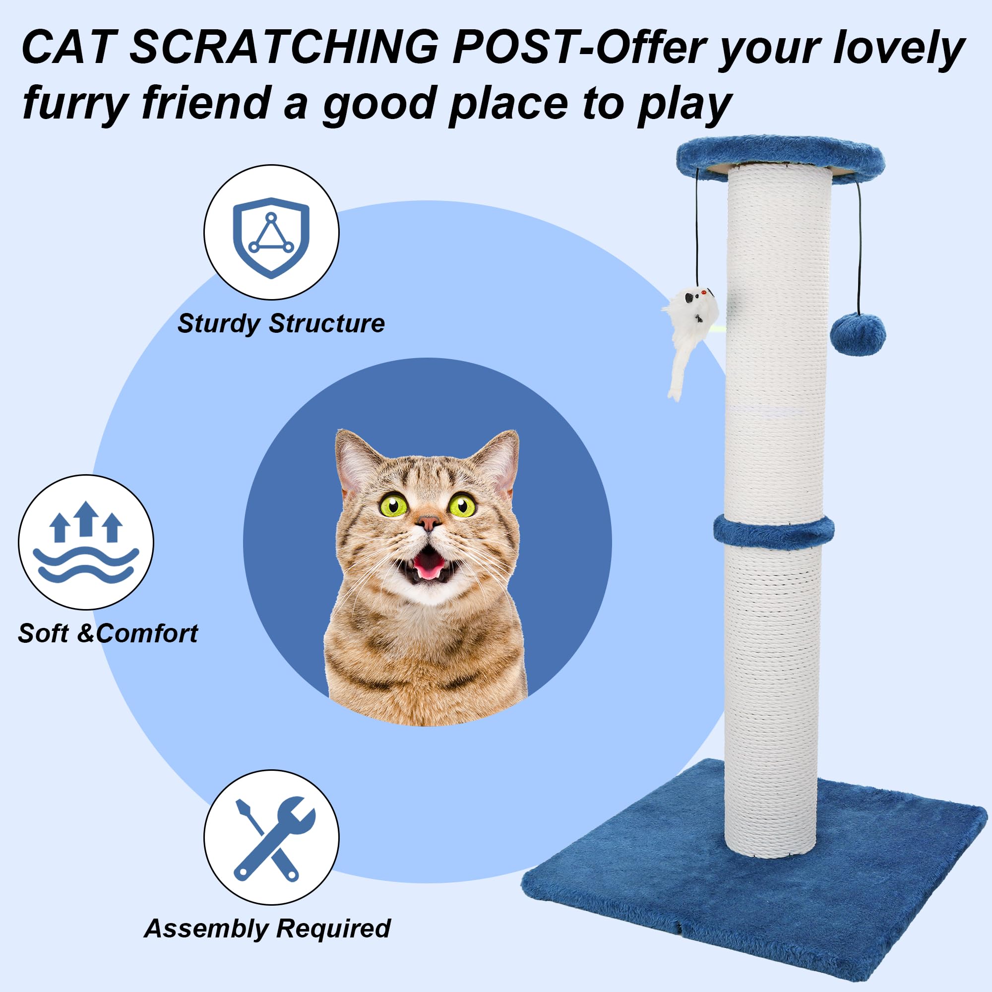 Ahomdoo easy-assembly cat scratching post for quick setup