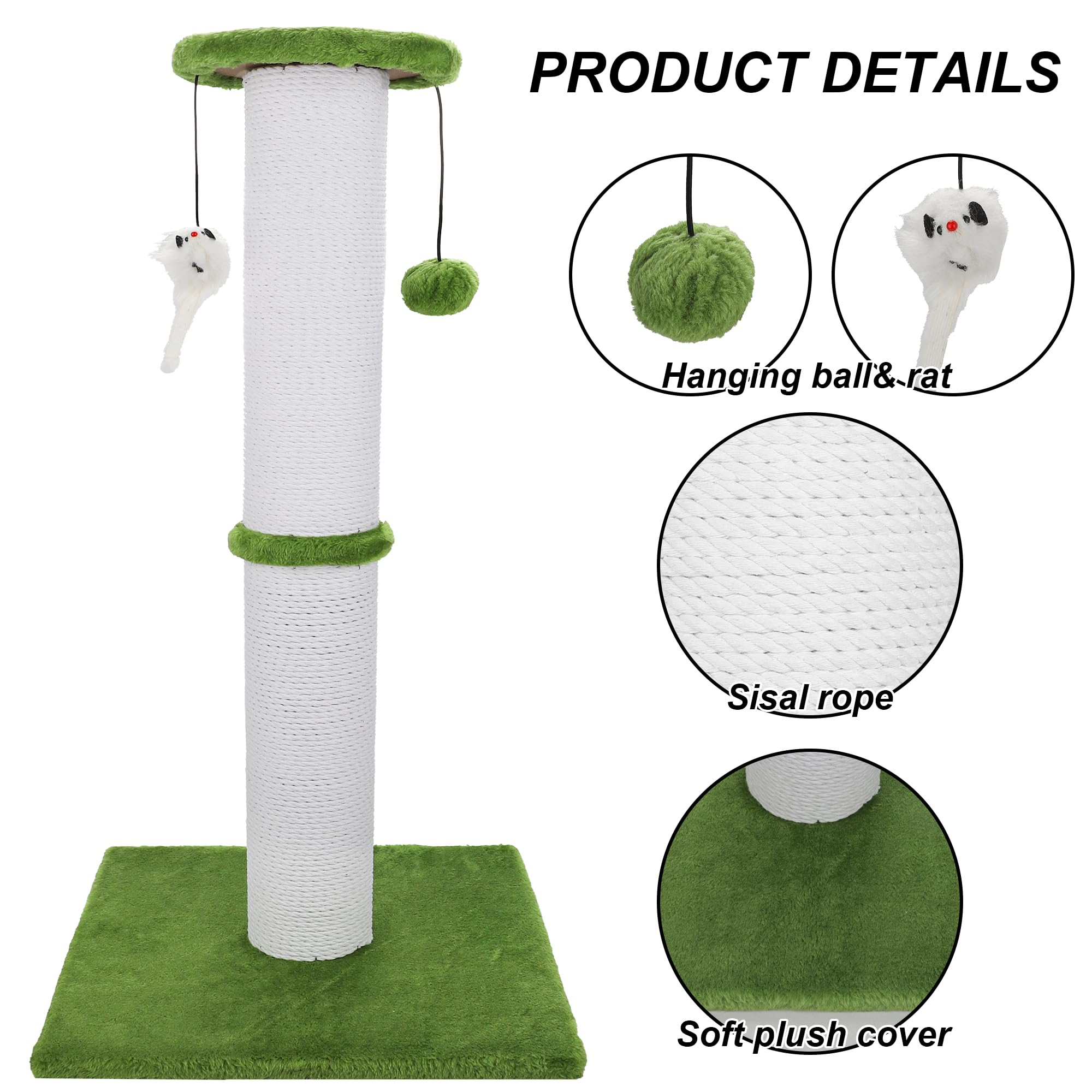 Ahomdoo extra-tall 34-inch cat scratching post ready for setup