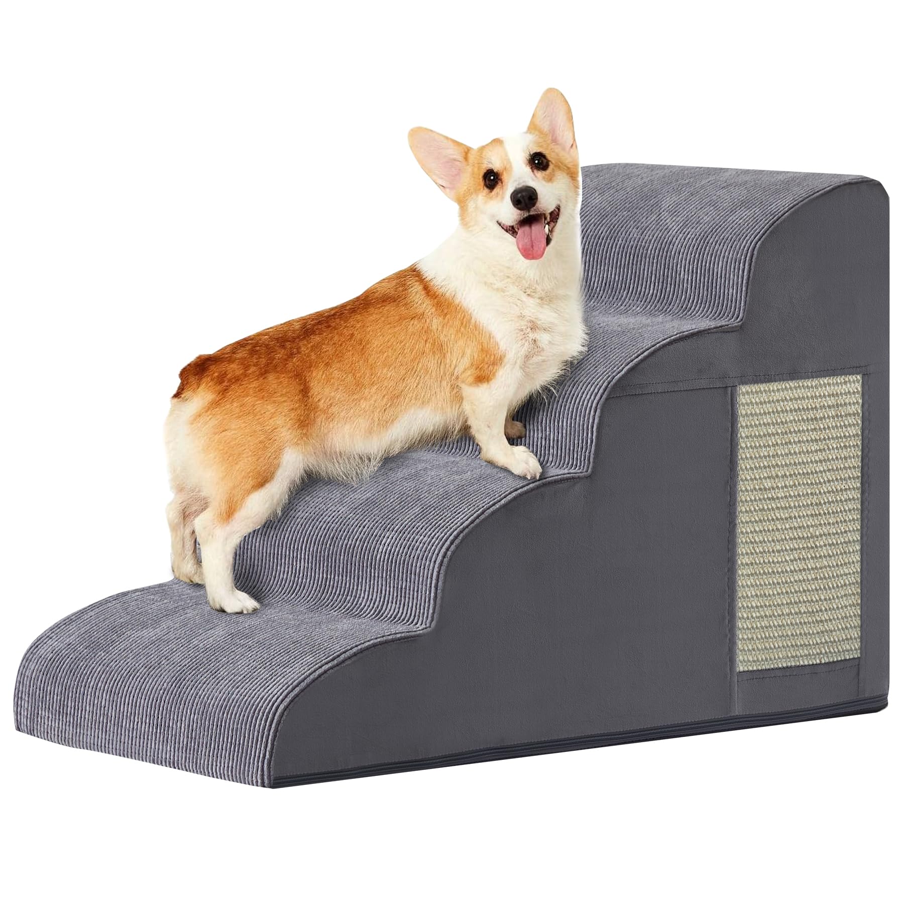 Ahpmeoa 4-step dog stairs bed ramp for small dogs, easing bed access
