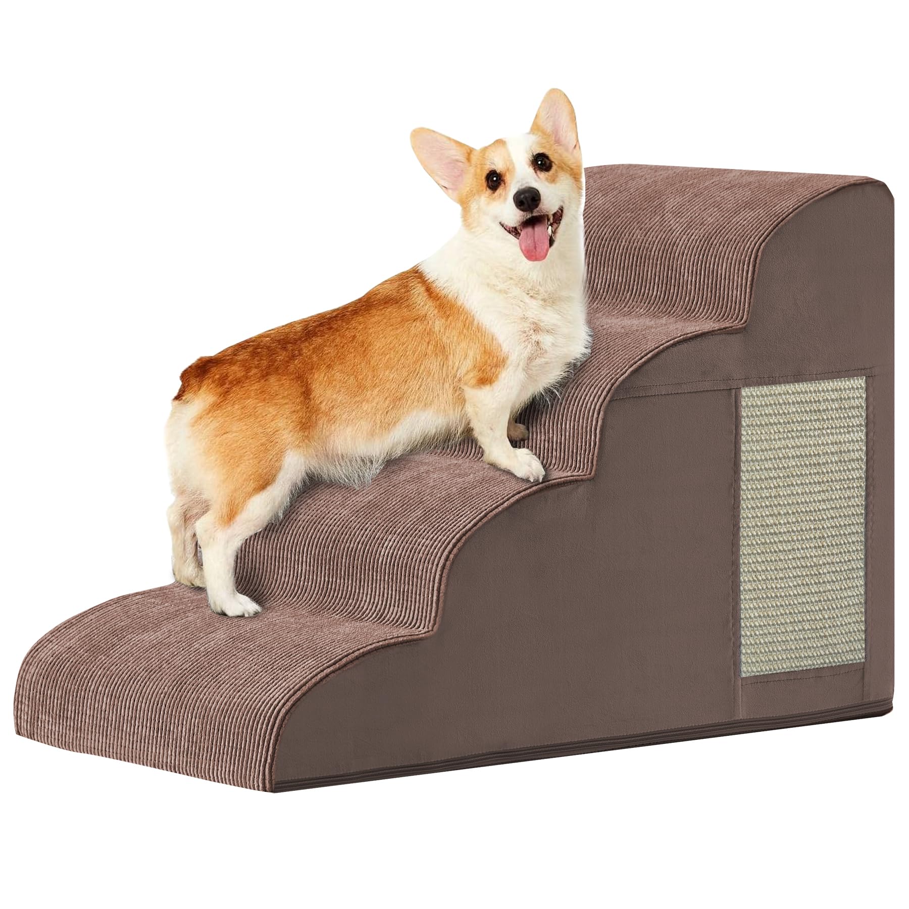 Ahpmeoa dog steps side view showing sturdy 4 step design for high beds