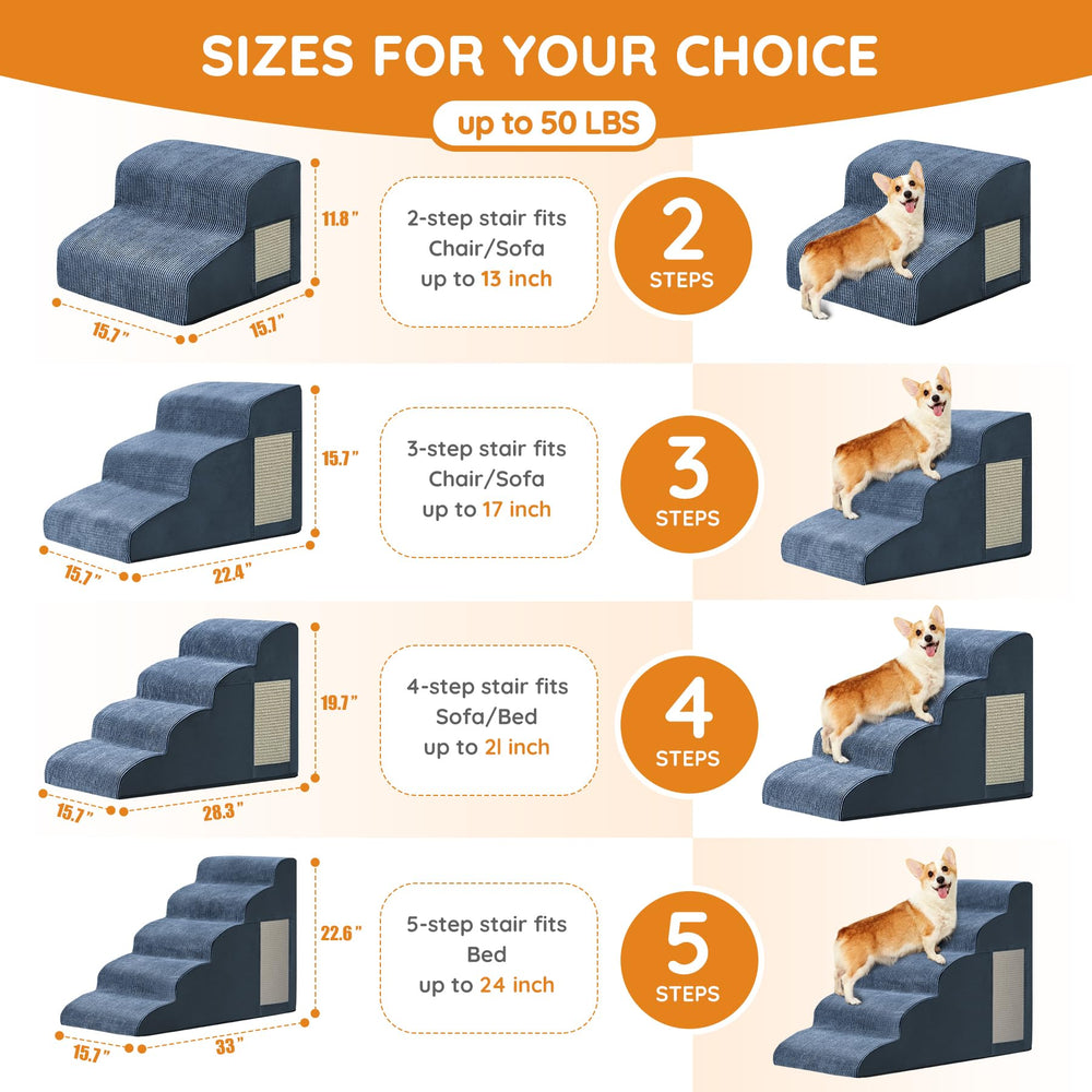 Ahpmeoa Navy 3-step stairs for couch access with stable footing.
