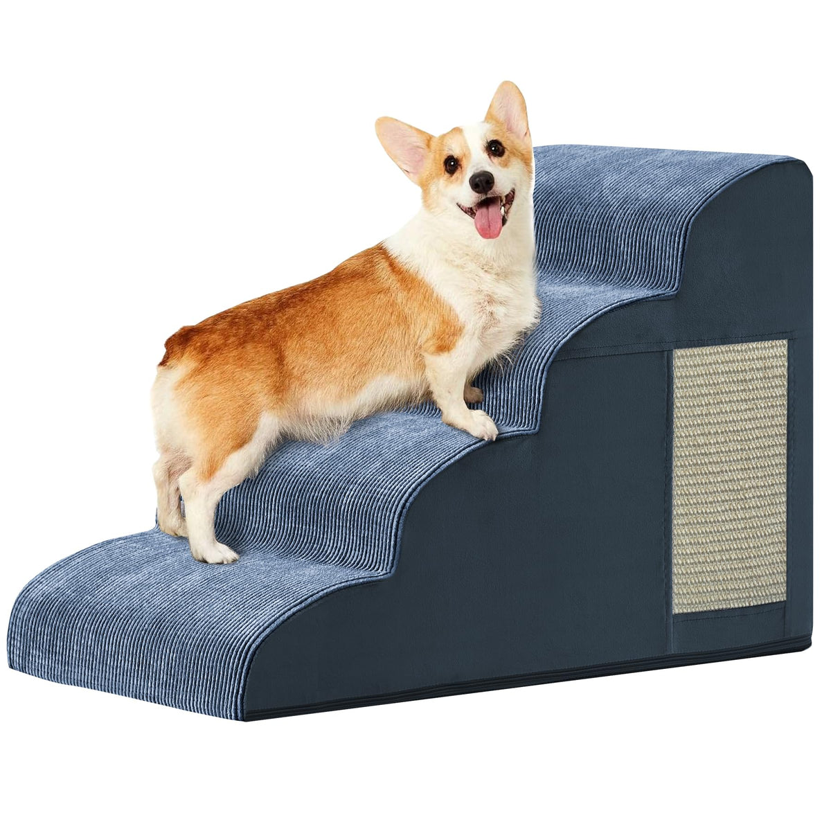 Ahpmeoa Navy Portable Pet Steps 4-step bed access with non-slip surface.