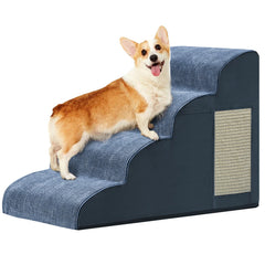 Ahpmeoa Navy Portable Pet Steps 4-step bed access with non-slip surface.