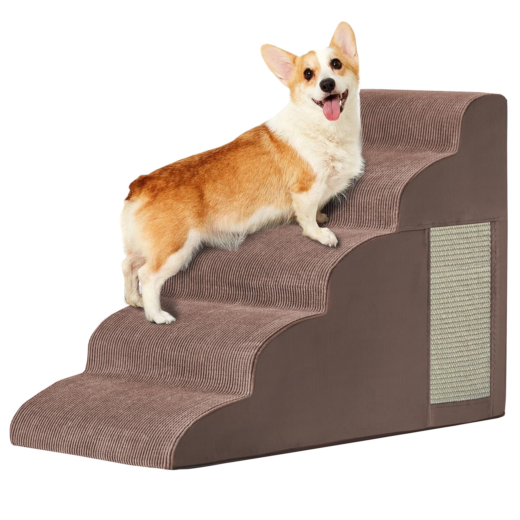 Ahpmeoa pet stairs 5-step curved dog ramp for bed offers easy access to furniture.