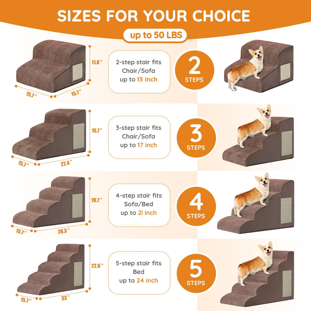 Ahpmeoa pet stairs 5-step curved dog ramp on sofa supports gentle climbs for aging pets.