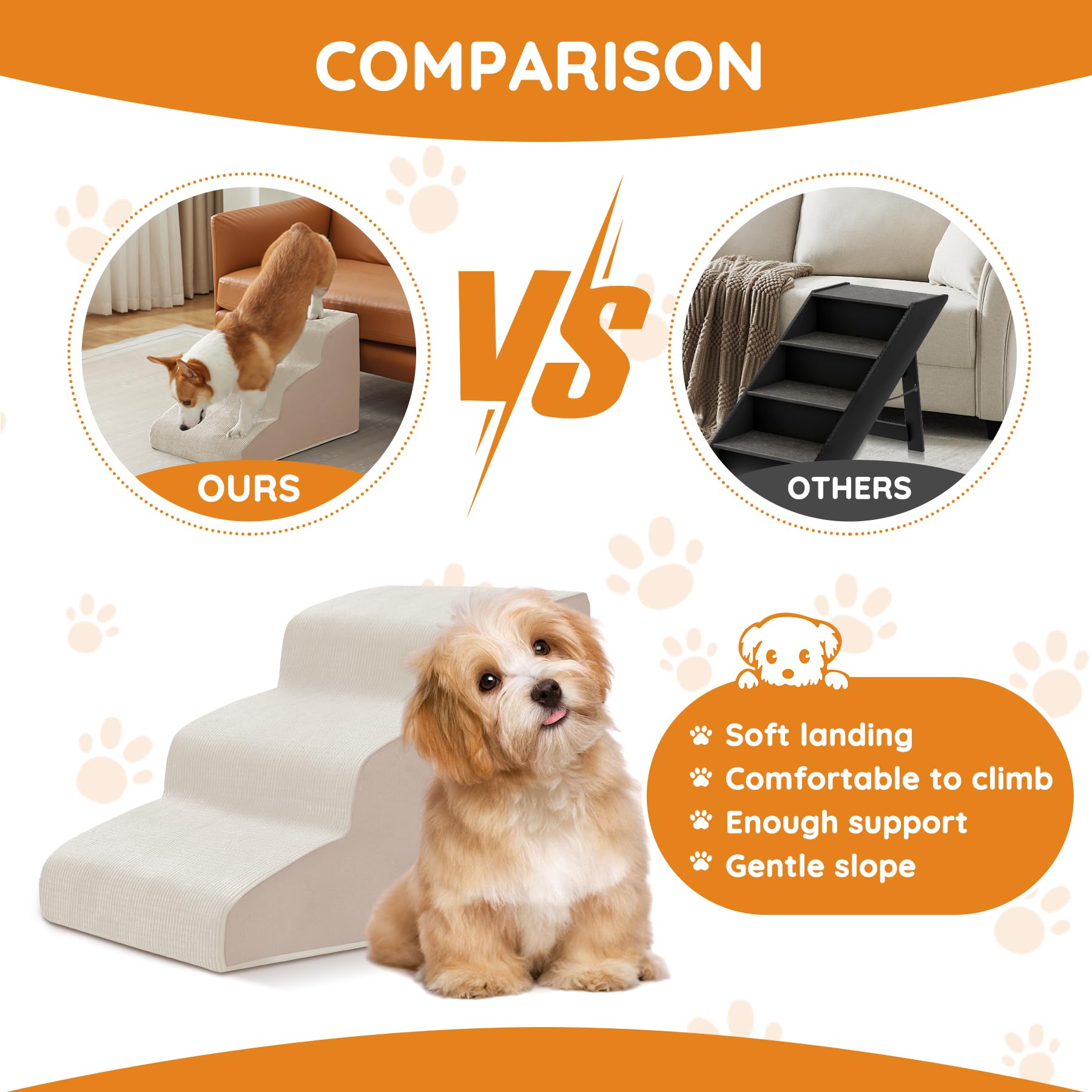 Ahpmeoa Pet Stairs high-density foam core provides steady support