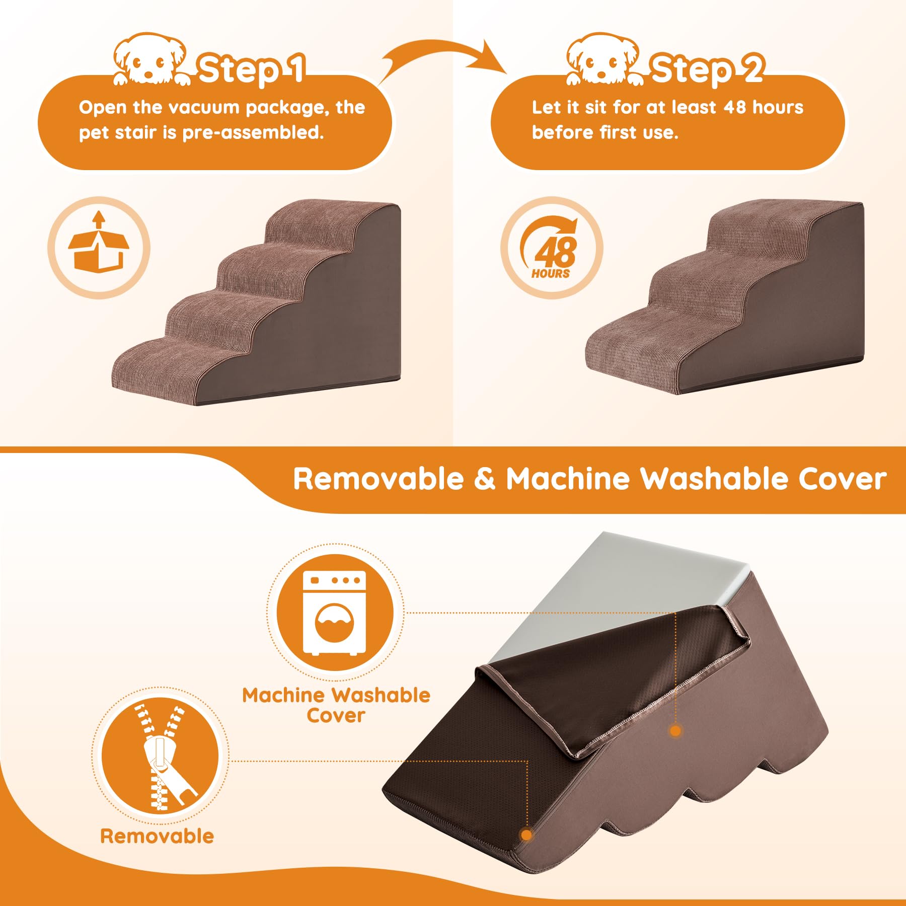 Ahpmeoa pet stairs are portable high-density foam for easy relocation.