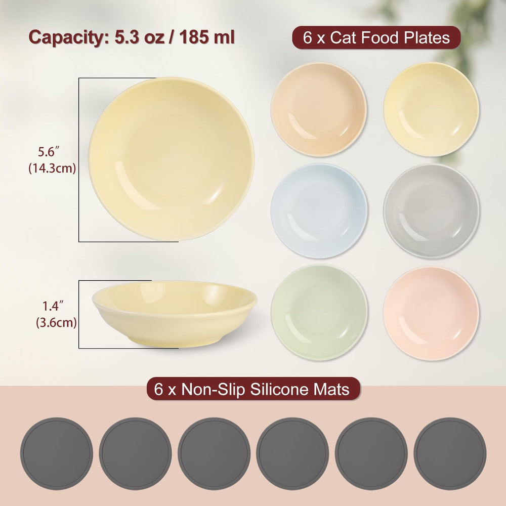 AHX ceramic cat bowls with wide shallow design for whisker-friendly feeding.