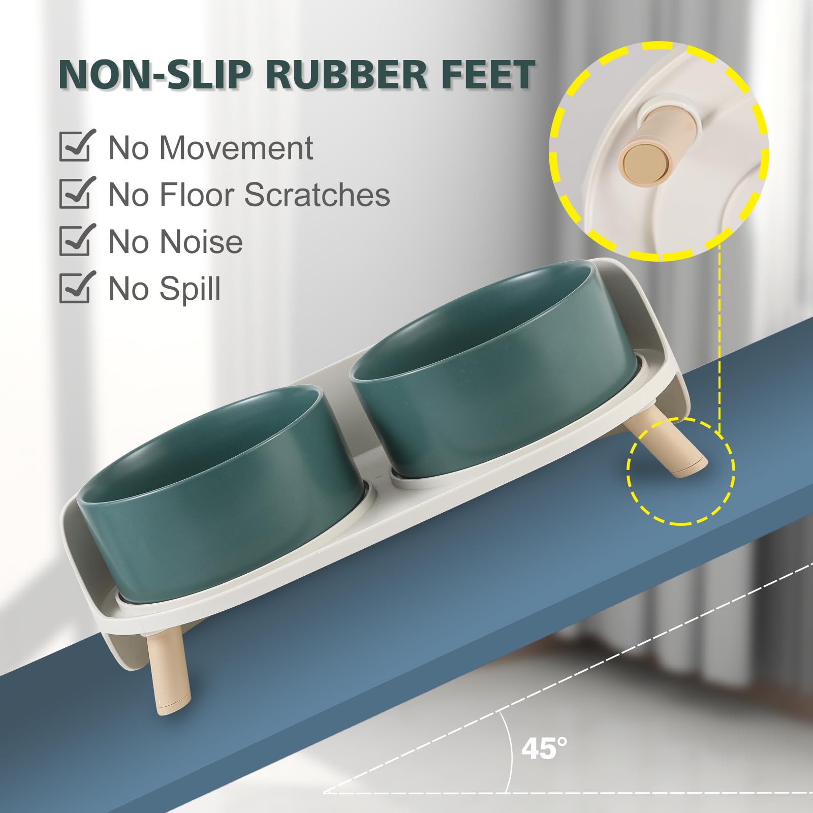 AHX raised stand with non-slip feet protecting floors during feeding.