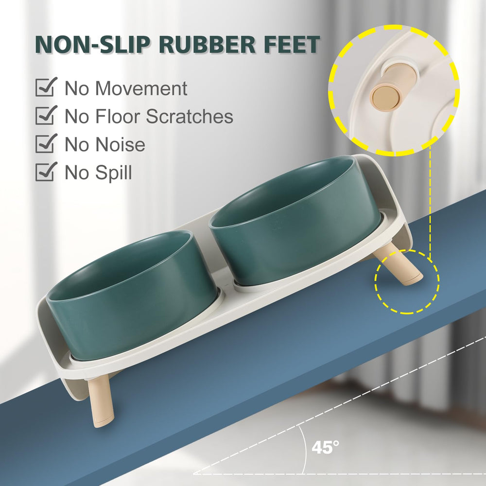 AHX raised stand with non-slip feet protecting floors during feeding.