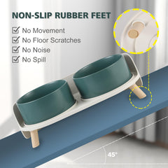 AHX raised stand with non-slip feet protecting floors during feeding.