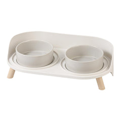 AHX raised cat food and water bowls on a grey elevated stand offer comfortable meals and reduced mess.