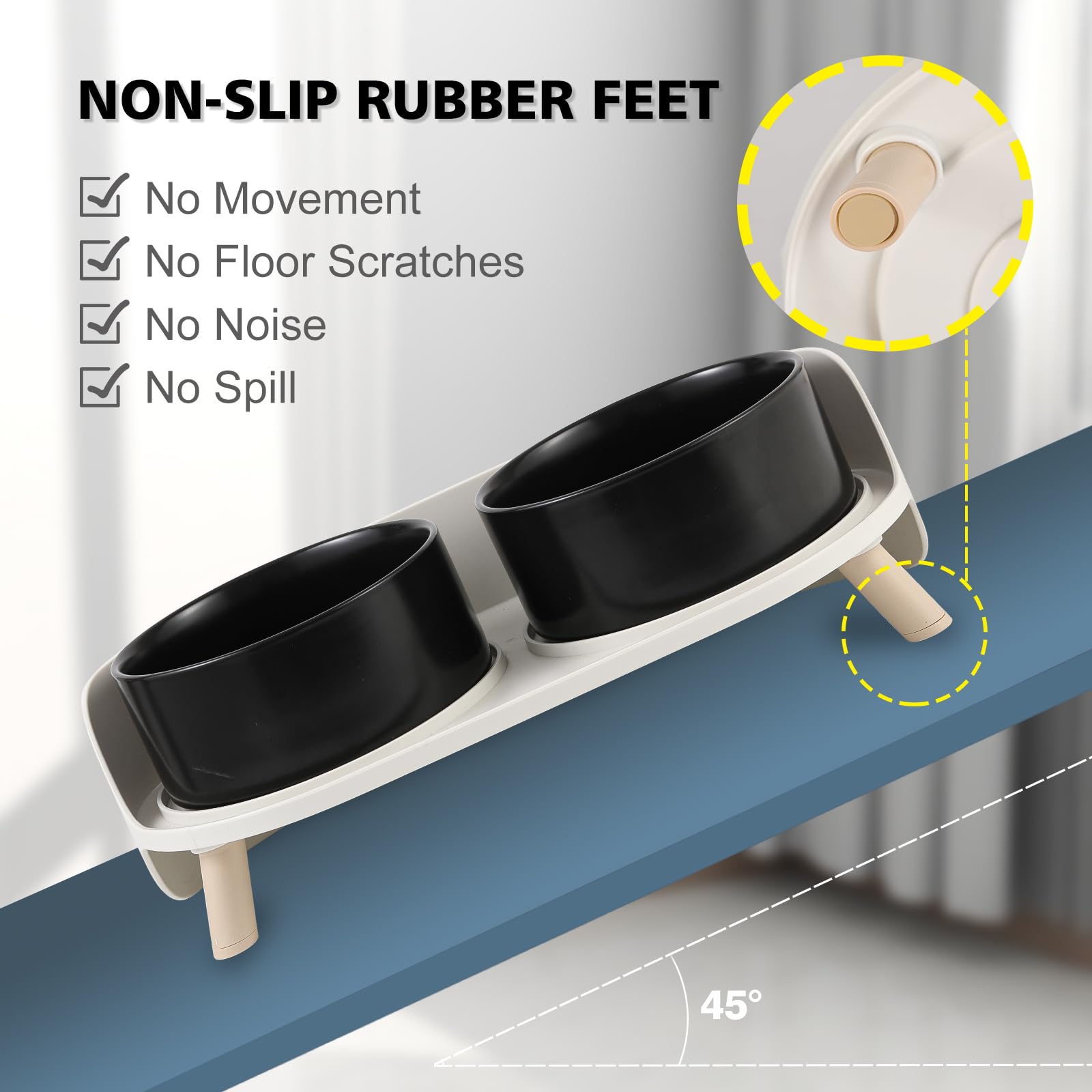 AHX splash-proof guard on bowls prevents spills and protects floors.