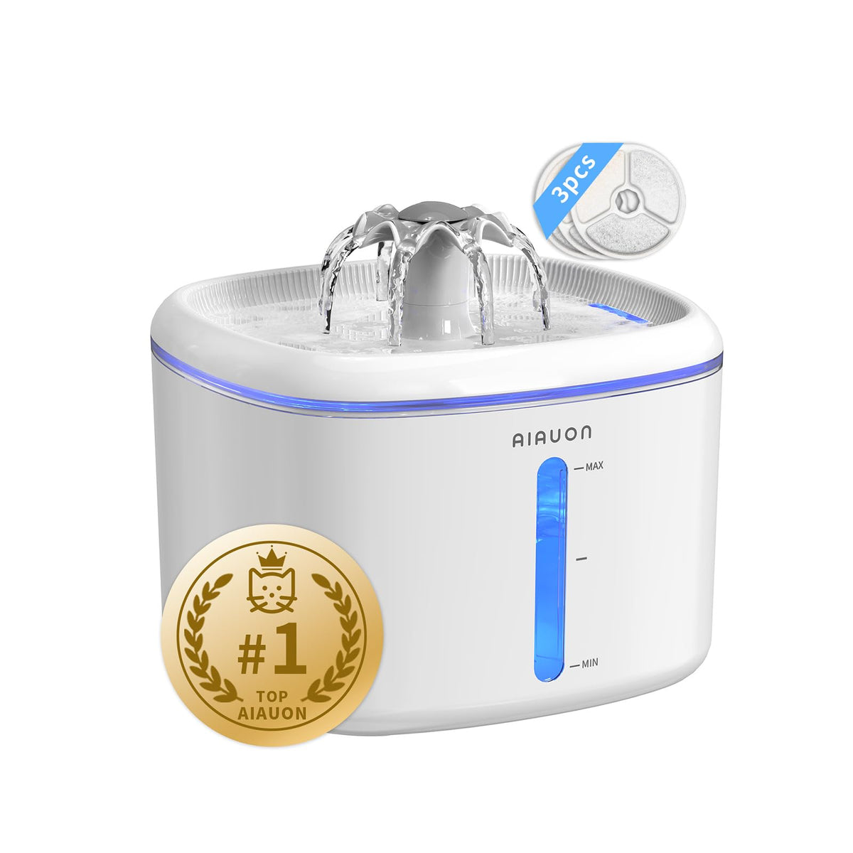 AIAUON cat water fountain full unit on counter showing minimalist design