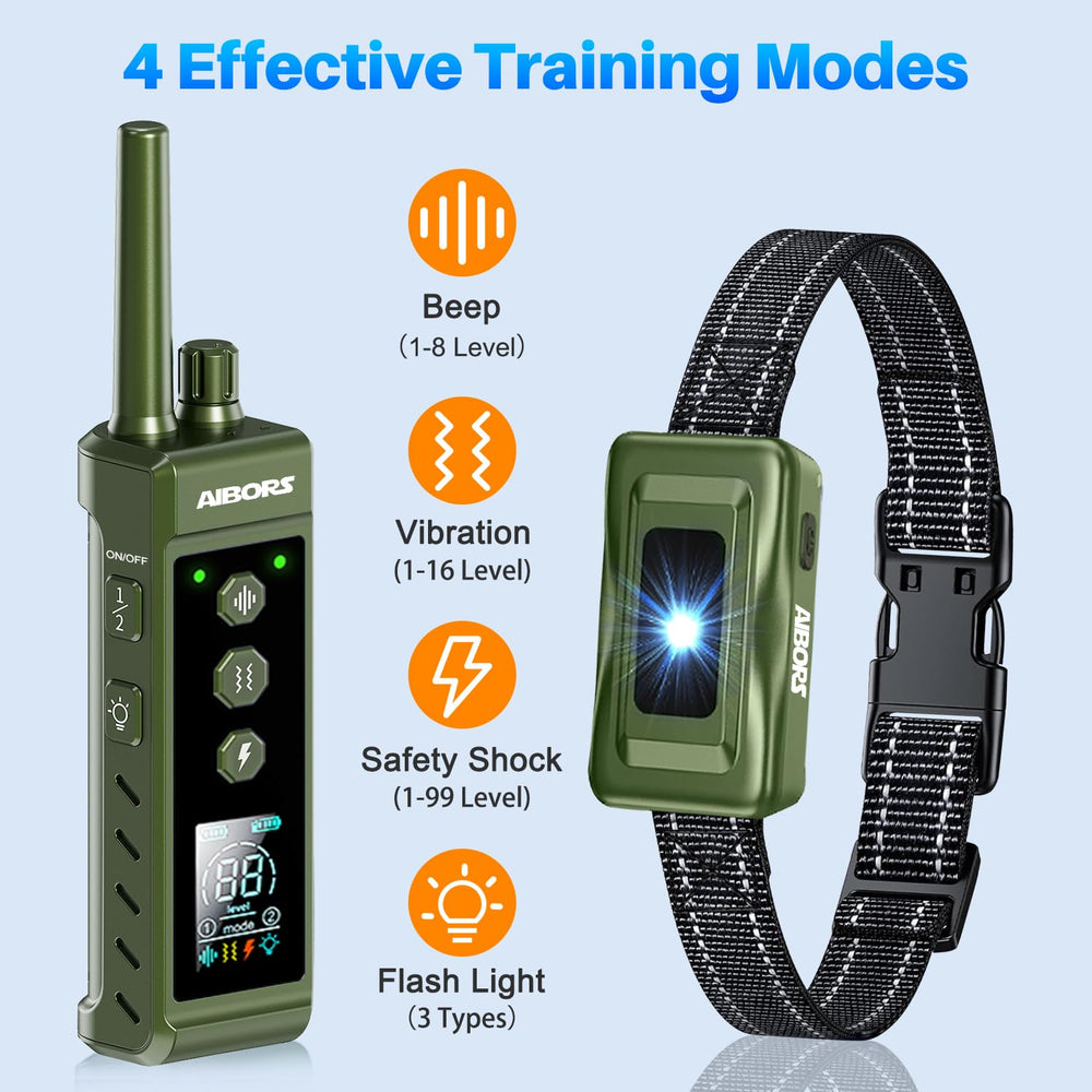 AIBORS dog shock collar night light highlights collar visibility during evening walks