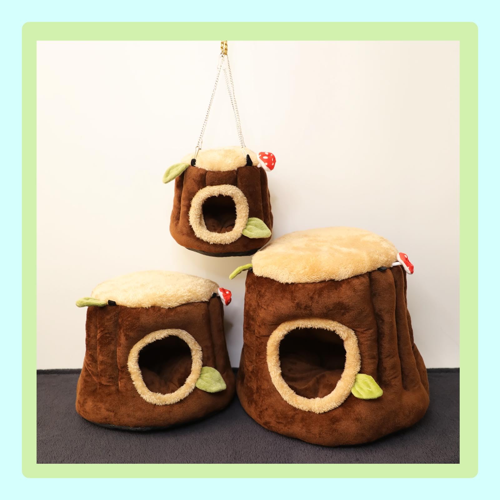 Aichillatum decorative touches brighten a small animal's cage.