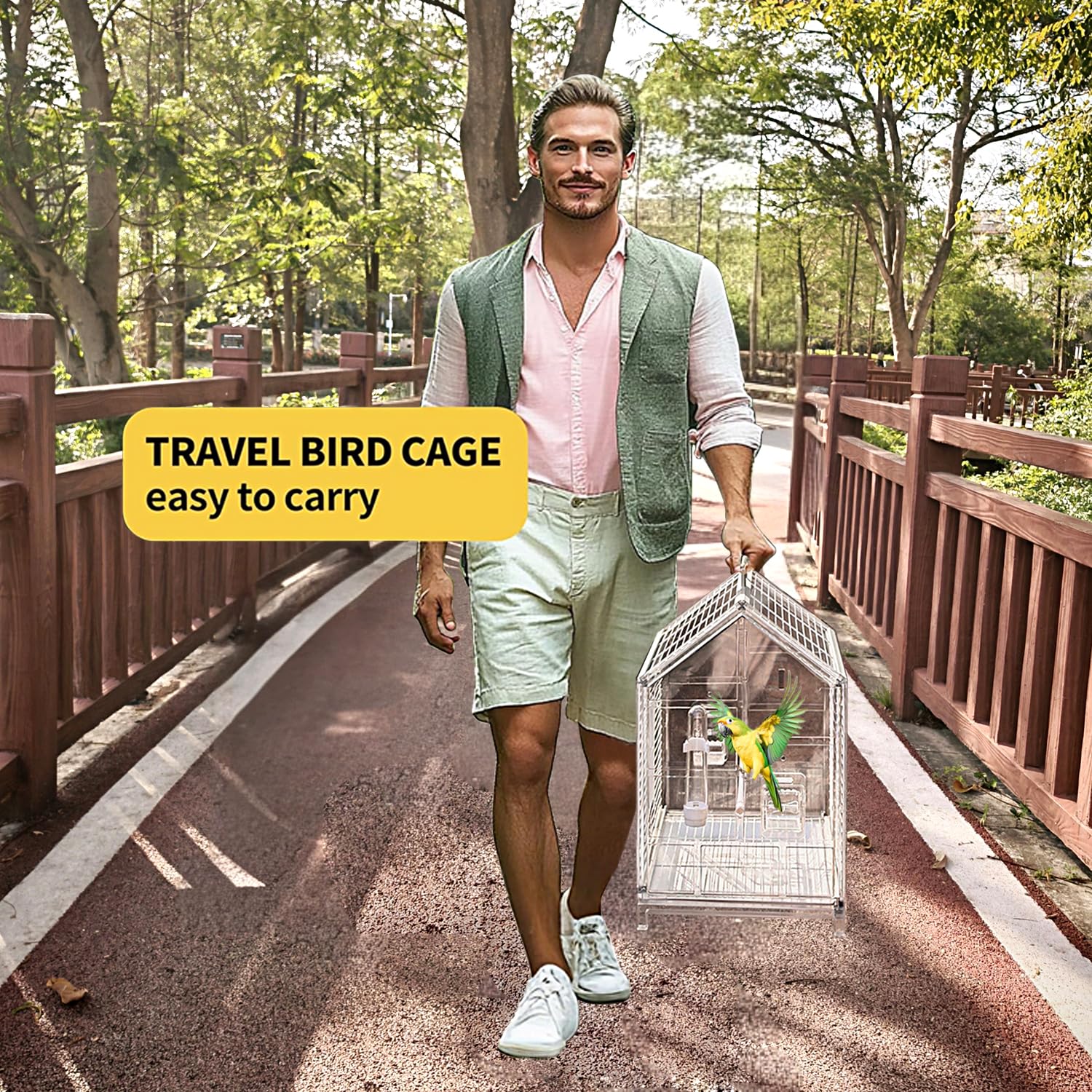 AideeGrowth 20.5-inch bird cage travel-use view demonstrates portability.