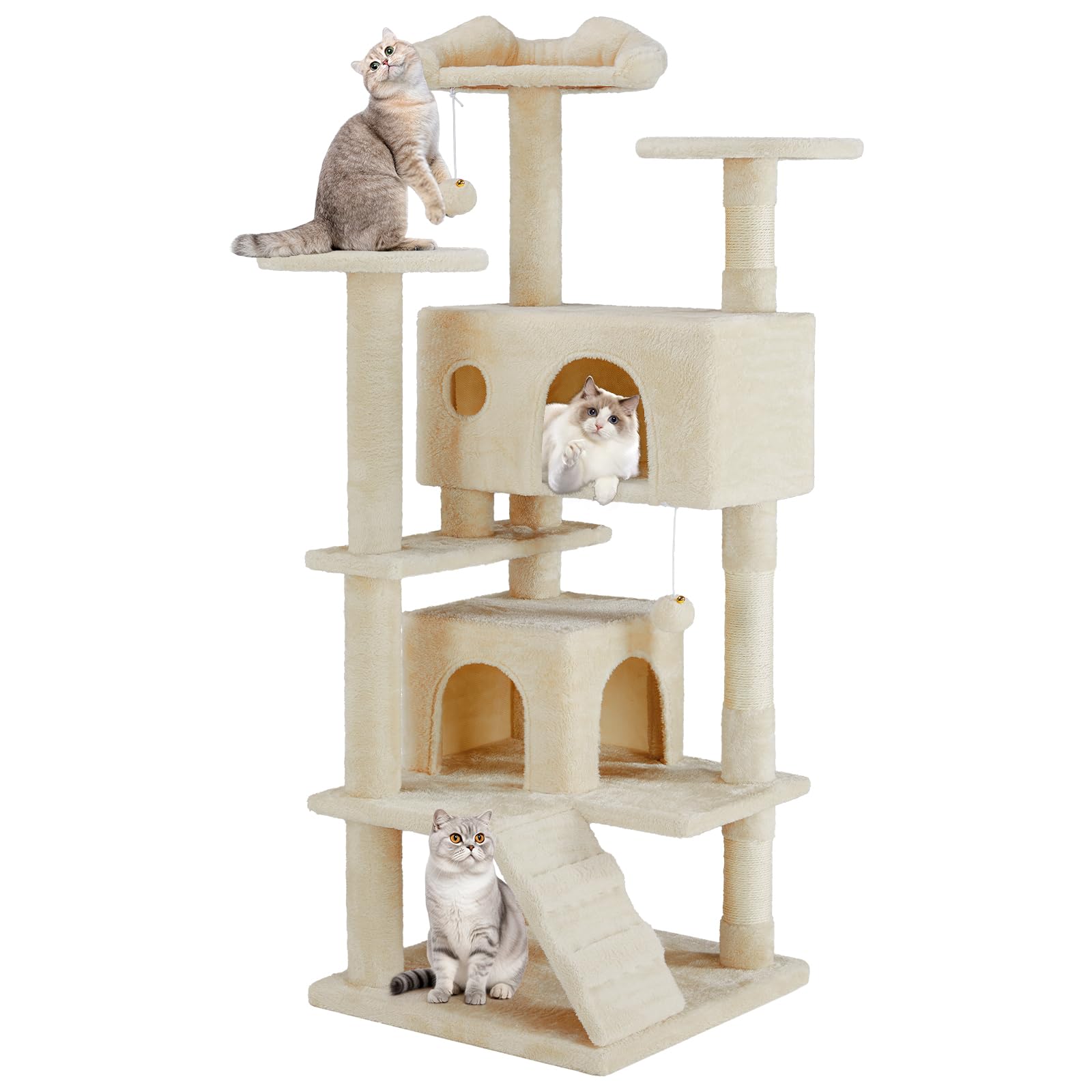 Aidoly Cat Tree 54inch full structure for indoor multi-cat play and exploration.