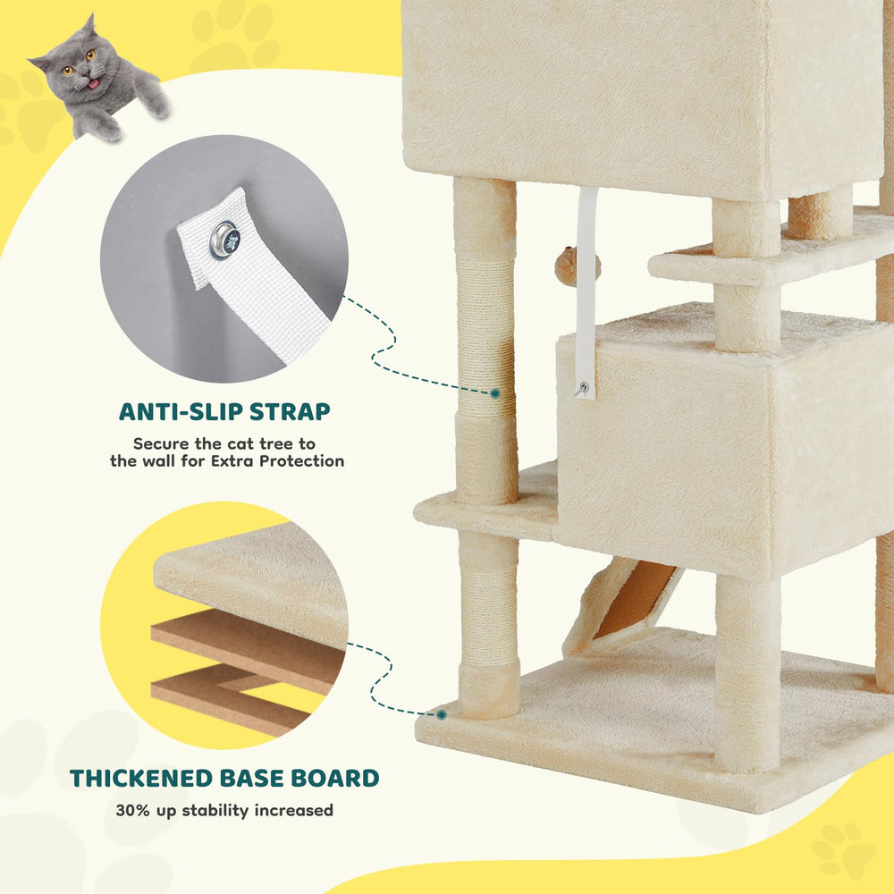 Aidoly Cat Tree 54inch ramp access supports easy climbing for kittens.