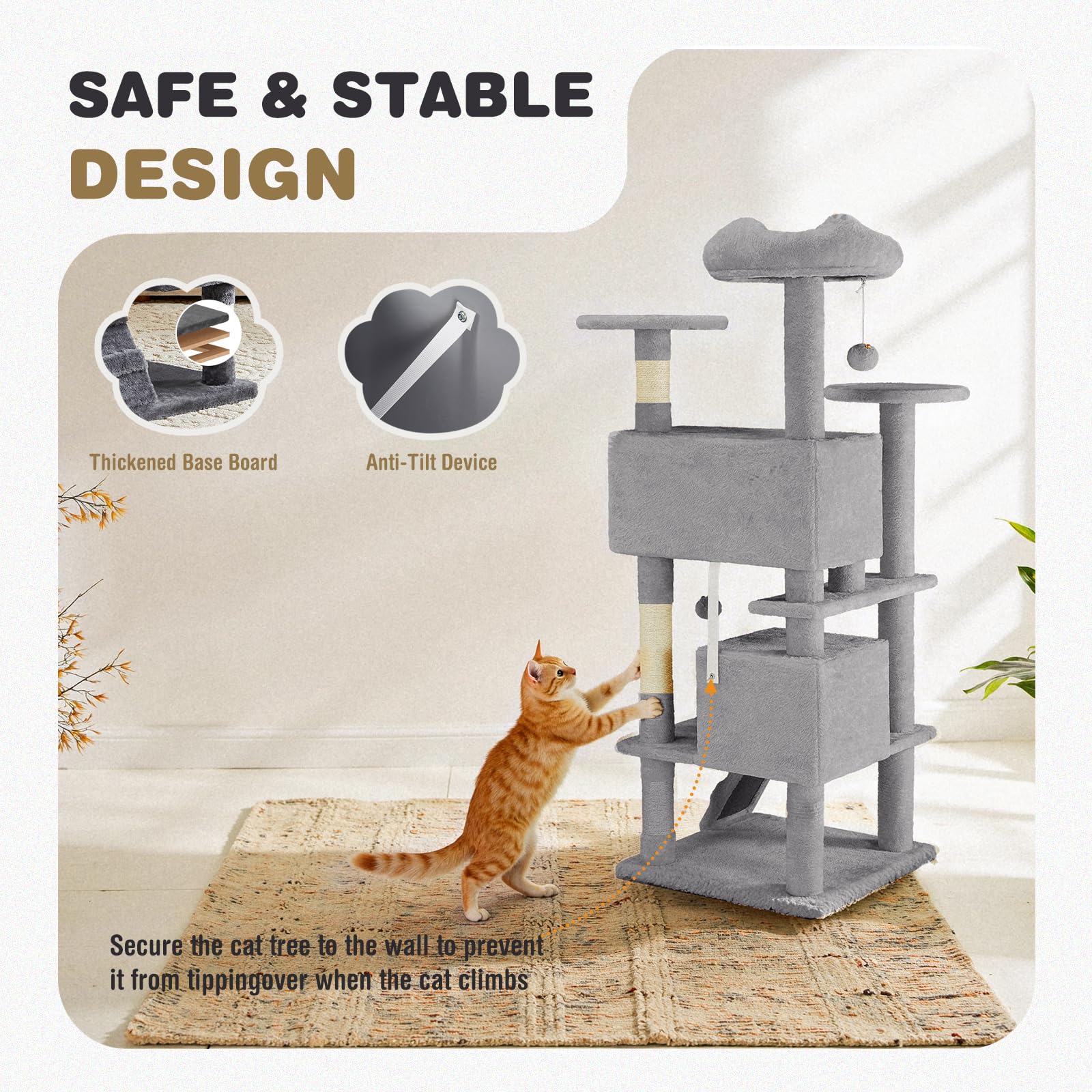 Aidoly cat tree anti-tilt device enhances stability during active play
