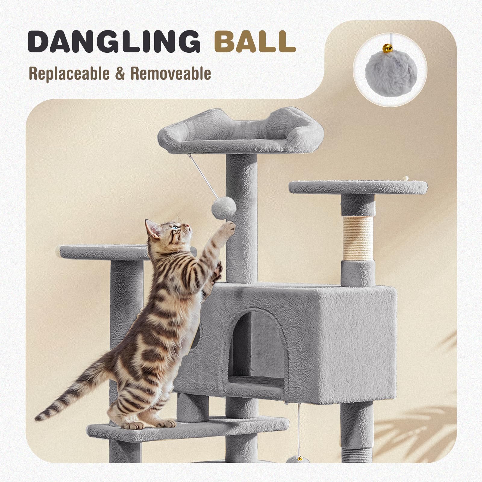 Aidoly cat tree dangling balls with bells spark playful hunting moments