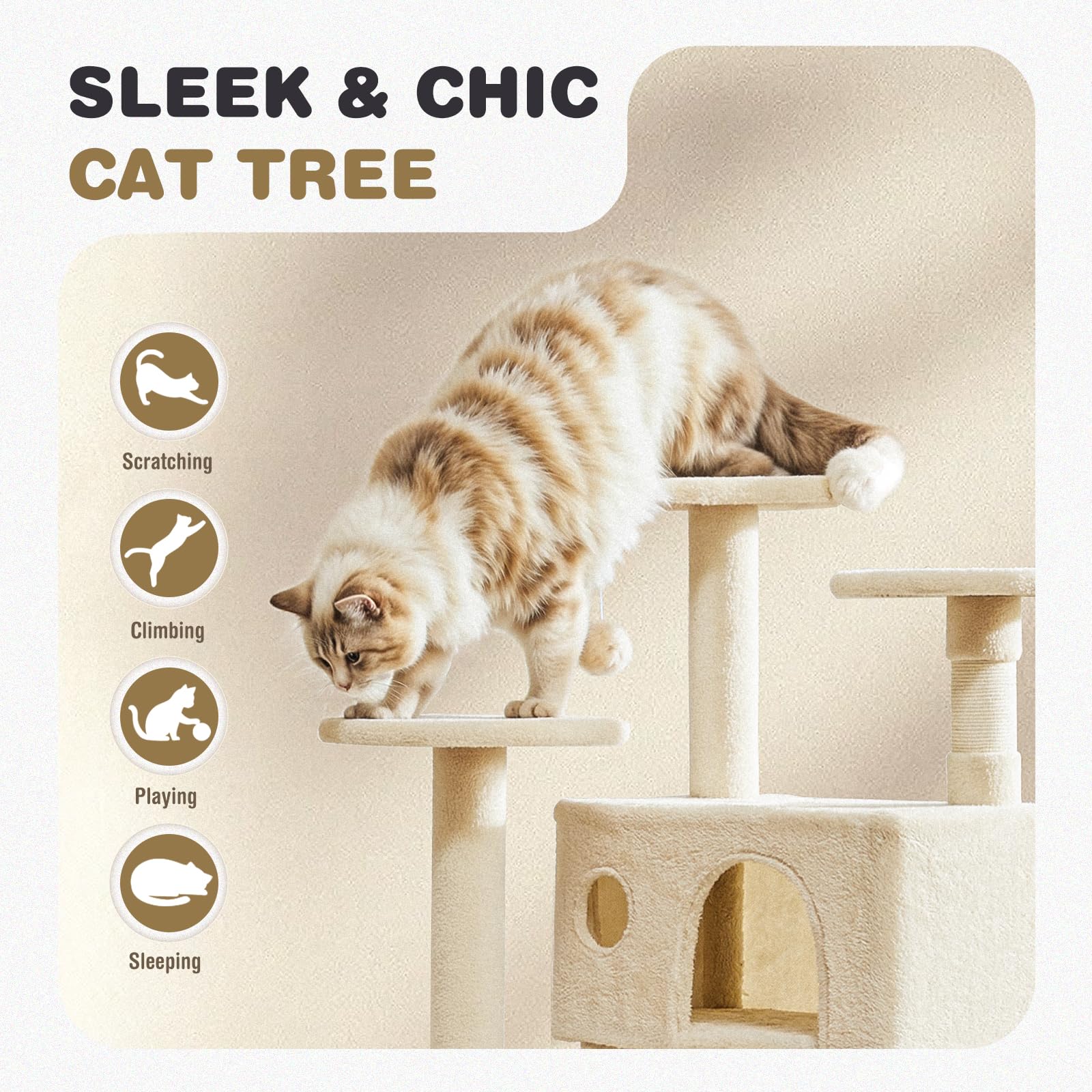 Aidoly Cat Tree dangling balls encourage playful hunting and engagement.