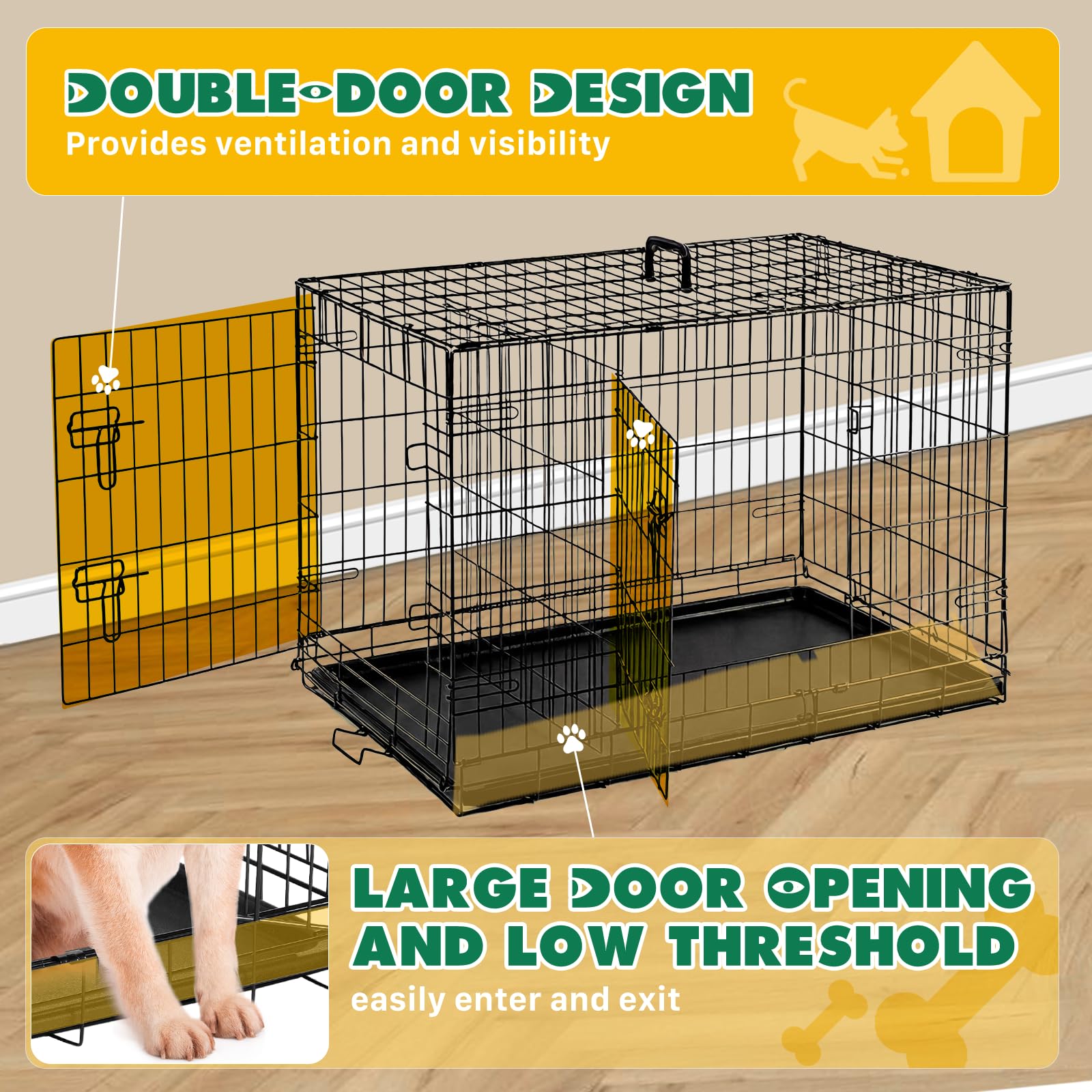 Aidoly metal-wire kennel includes leak-proof tray for easy cleanup.