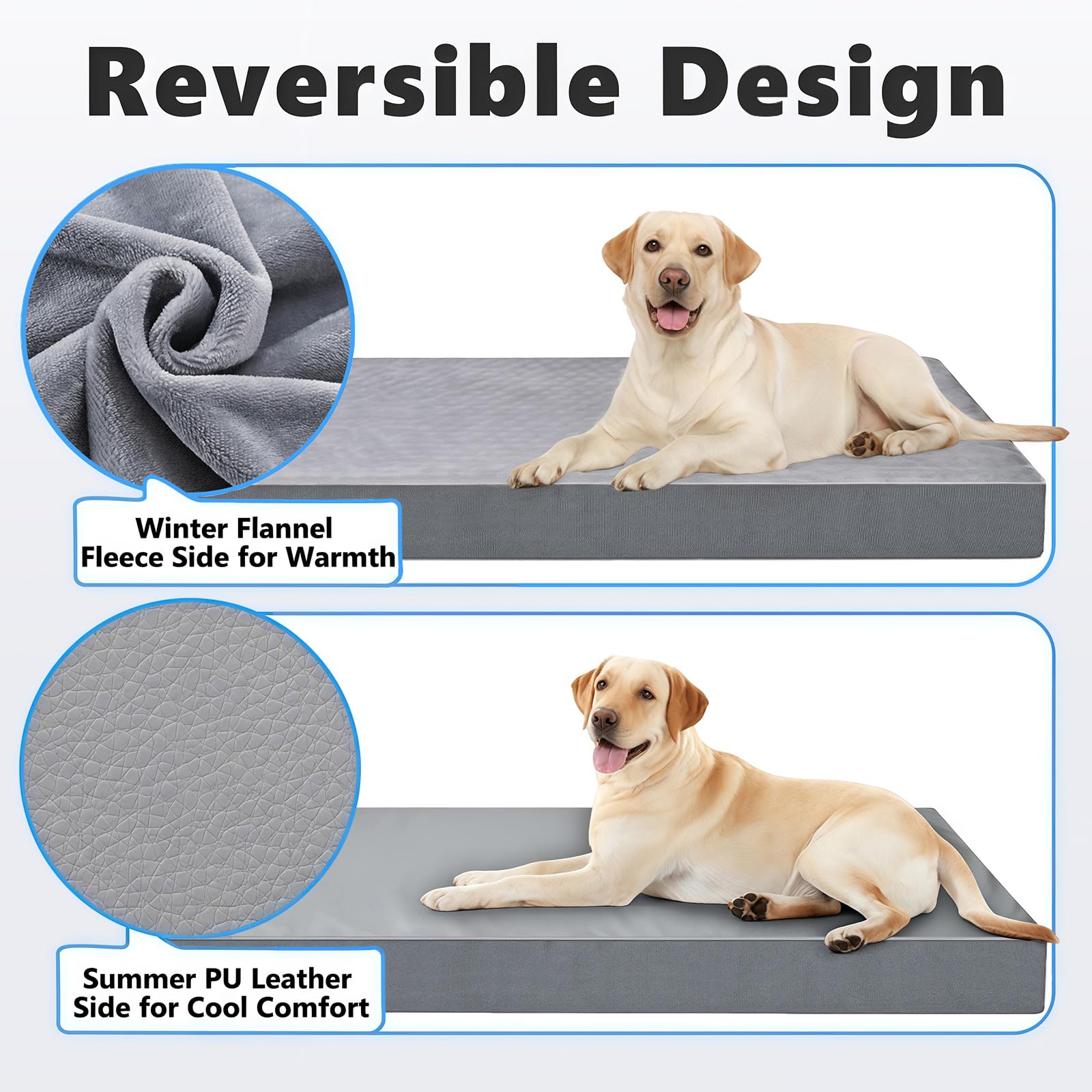 AIEDOULER reversible plush and faux leather surface keeps dogs cozy year-round