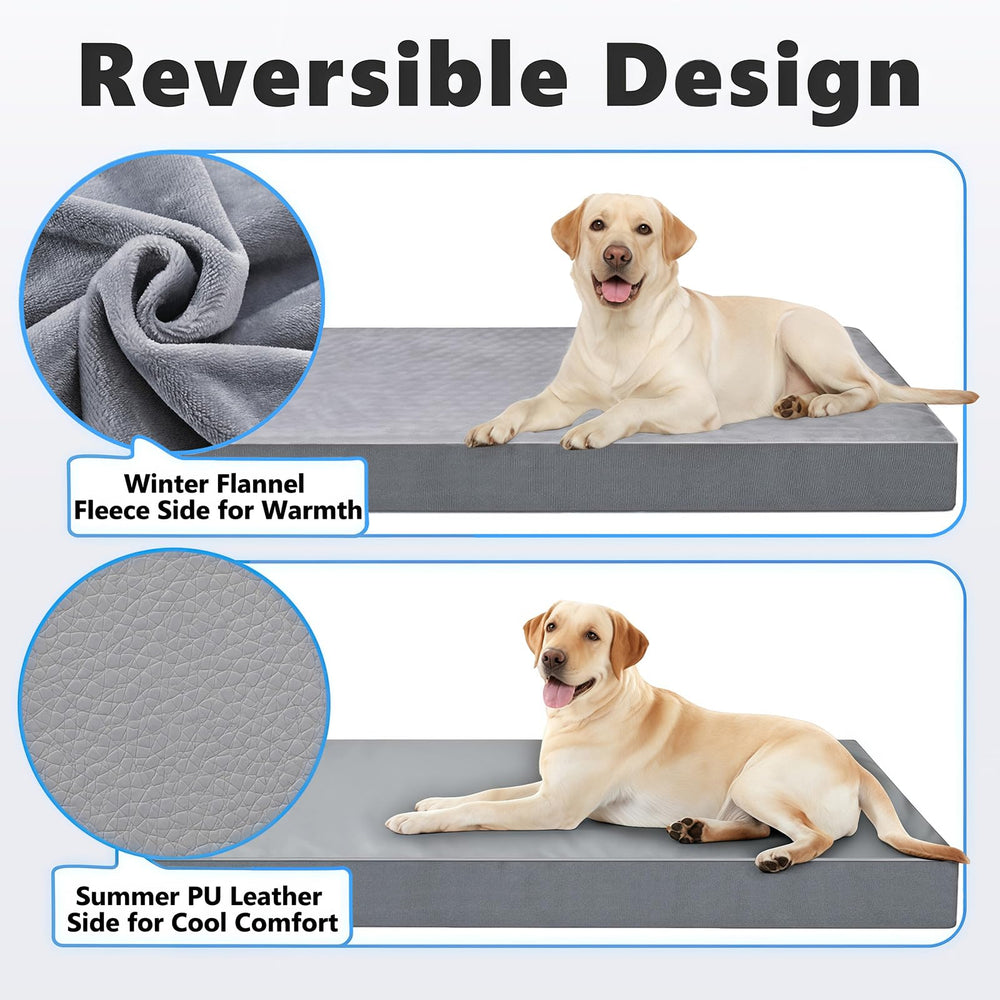 AIEDOULER reversible plush and faux leather surface keeps dogs cozy year-round