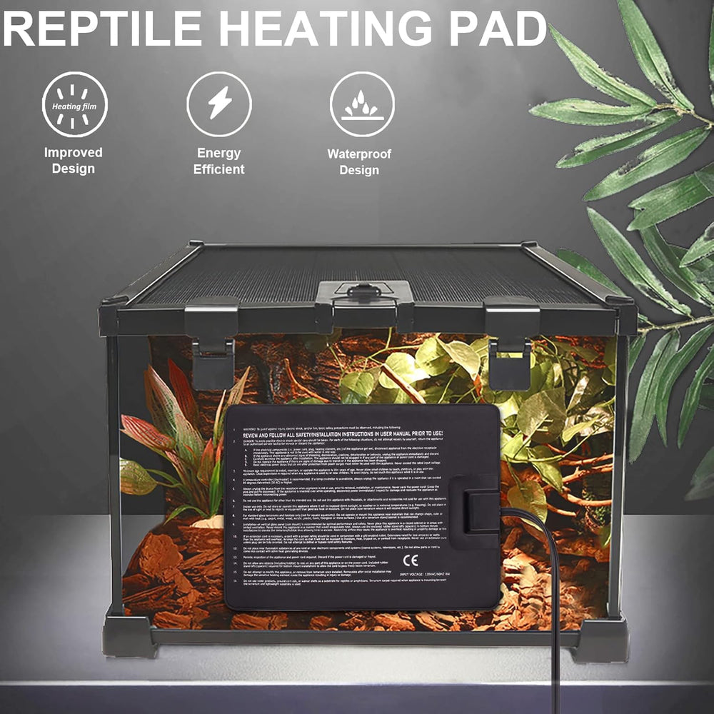 Aiicioo reptile heating pad 16-watt delivers steady warmth to reach 104–122°F.