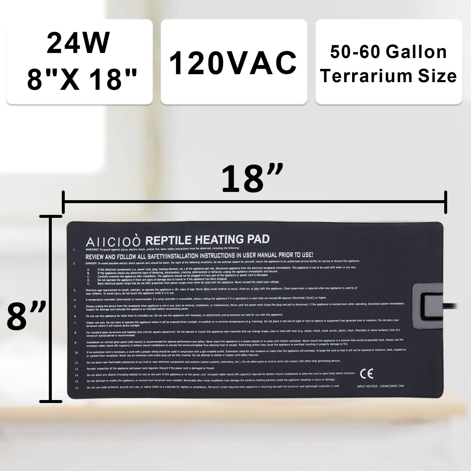 Aiicioo reptile heating pad underside mounting for even heat distribution